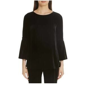 Lafayette 148 Bell Sleeve Roslin Velvet Blouse Black Womens Small Cocktail Party